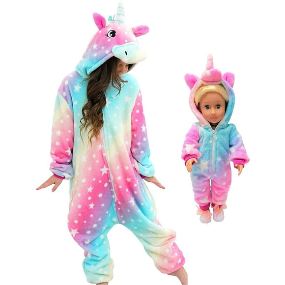 Unicorn Pajamas Onesie Costume Matching Doll & Girls Gifts