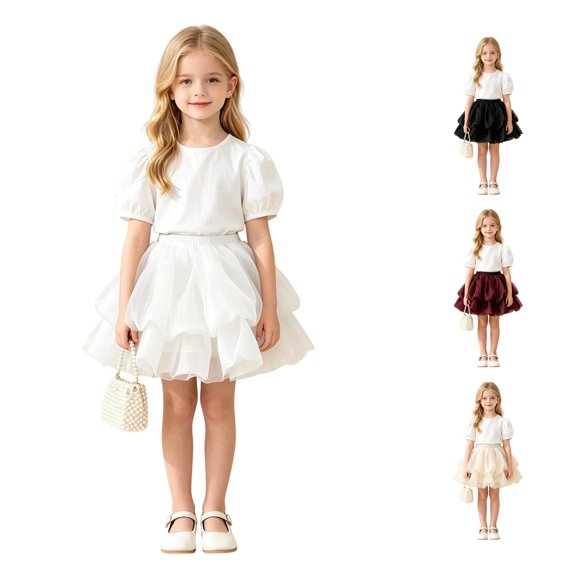 Guitiannn Girls Summer Tiered Tutu Skirt Ballerina Short Skirt for Toddler Kids Fashionable A Line Partywear Kids Pleated Skirt