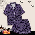 thumbnail image 5 of Tisuna Halloween Short Sleeve Pajamas Set For Kids Girls Bat Print Collared Tops And Shorts Pjs Set Loose Fit Casual Kids Halloween 2 Pieces Loungewear For Age 2-13 Years, 5 of 5