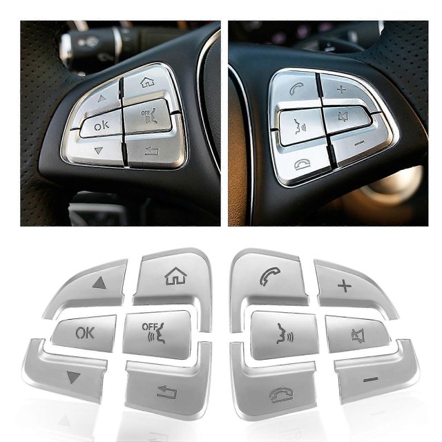 12Pcs Car Styling Steering Wheel Button Covers Trim Stickers for Mercedes Benz GLC X253 2015 2016 & C Class W205 2014 2015 Silver ABS