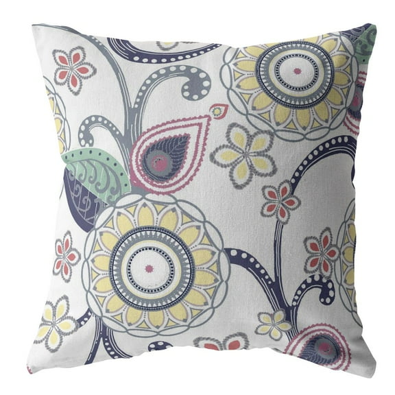26â€ White Yellow Floral Indoor Outdoor Throw Pillow