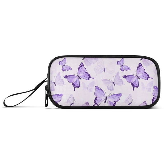 Purple Butterflies Flying Pencil Case Stationary Holder Pen Bag Pencil Pouch Tool Organizer 3 Compartments