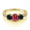 thumbnail image 2 of Gem Stone King 2.35 Ct Oval Pink Tourmaline Black Sapphire 18K Yellow Gold Plated Silver Moissanite Ring (Size 7), 2 of 4