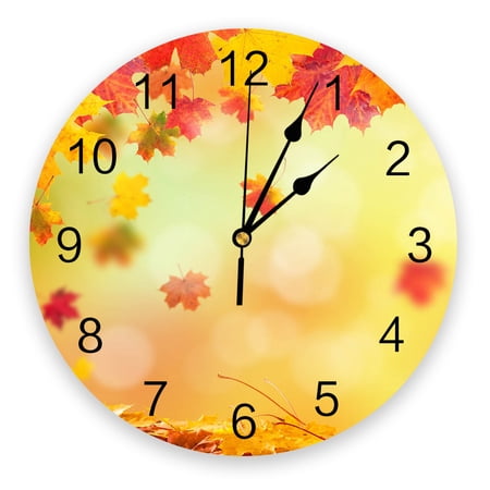 Plant Flowers Leaves Retro Decorative Round Wall Clock Arabic Numerals Design Non Ticking Bedrooms Bathroom Large Wall Clock(10 Inch)