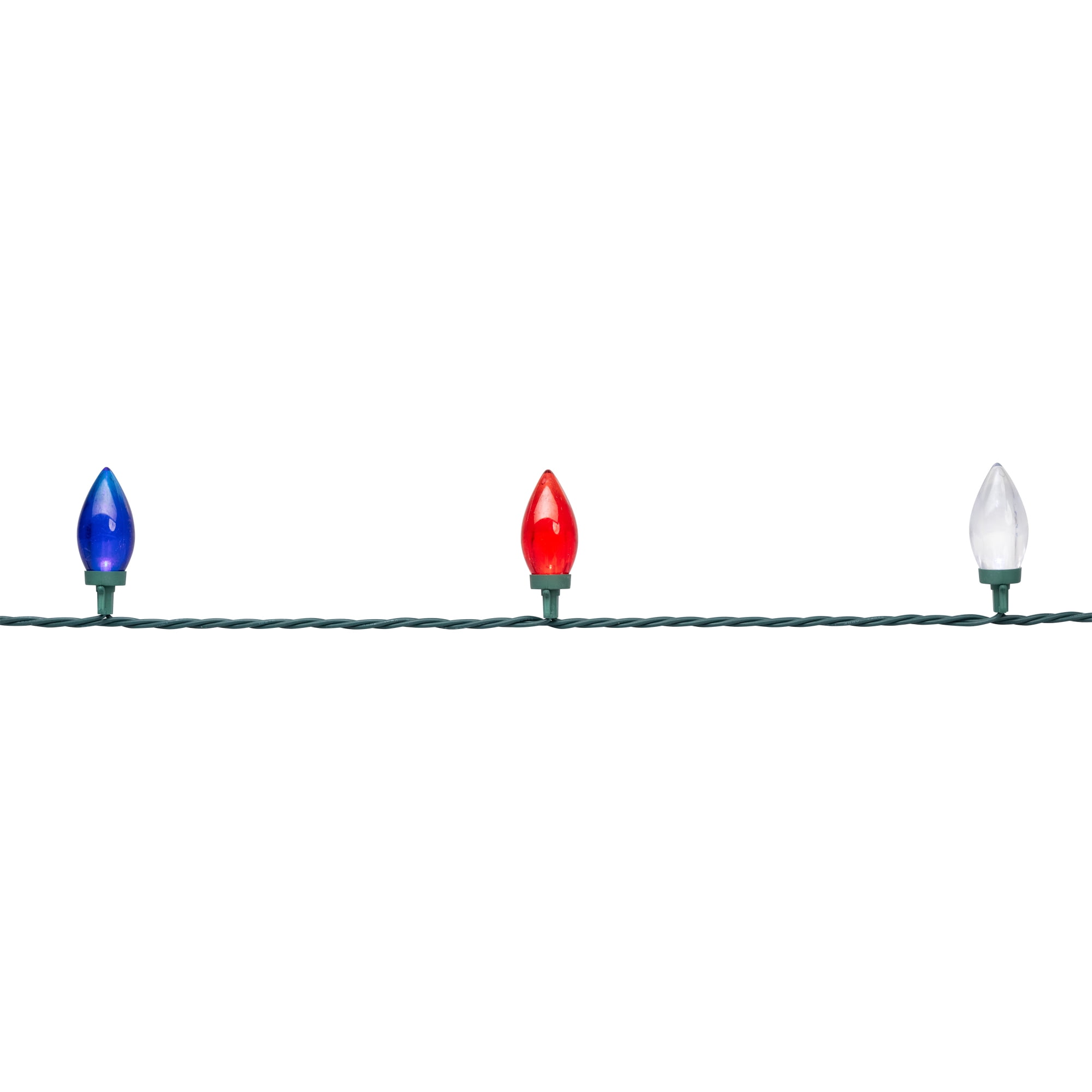 Patriotic LED C9 Christmas Lights - Red White and Blue - 16' Green Wire - 25ct