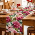 thumbnail image 5 of Pink Flowers Table Runner - 36 Inch Long Spring Watercolor Floral Leaves Plants Beige Cotton and Linen Blended Dress Scarves Farmhouse Table Runner for Kitchen Dining, Coffee Table, 13" x 36", 5 of 8