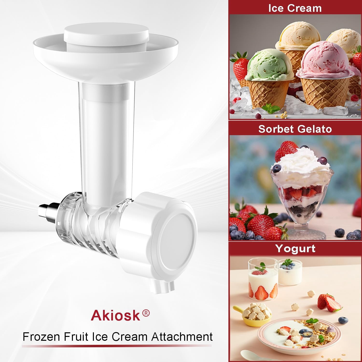 EP Ice Cream Maker Attachment for KitchenAid Stand Mixers, Dairy Free Frozen Fruit Soft Serve Ice Cream Machine Compatible with KitchenAid and Cuisinart, for Making Yogurt/Natural Desserts/Gelato