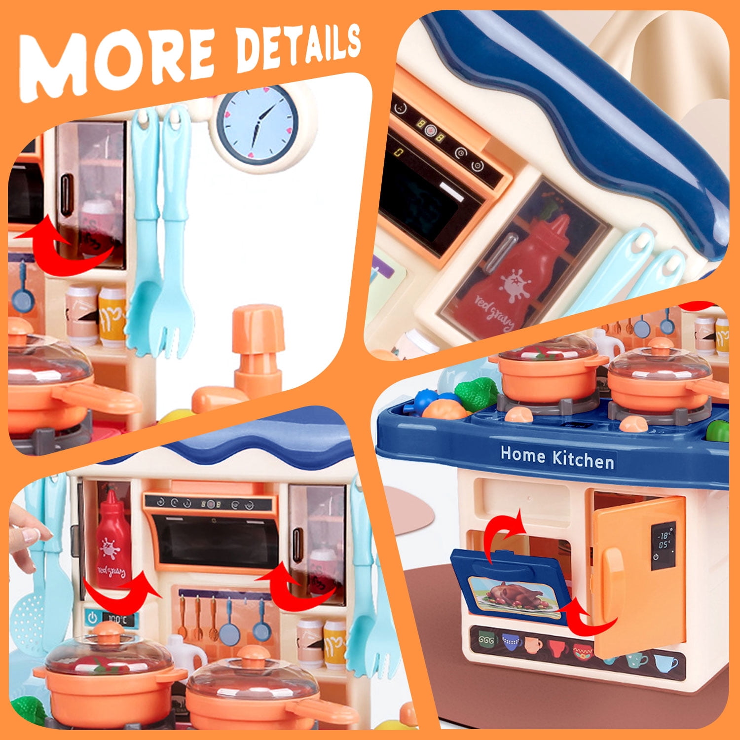 Seenda Little Kitchen Playset, Kitchen Toy Set with Realistic Sound & Light, Play Sink, Cooking Stove, Play Food and Kitchen Accessories for Toddlers Kids (Mini, Blue)