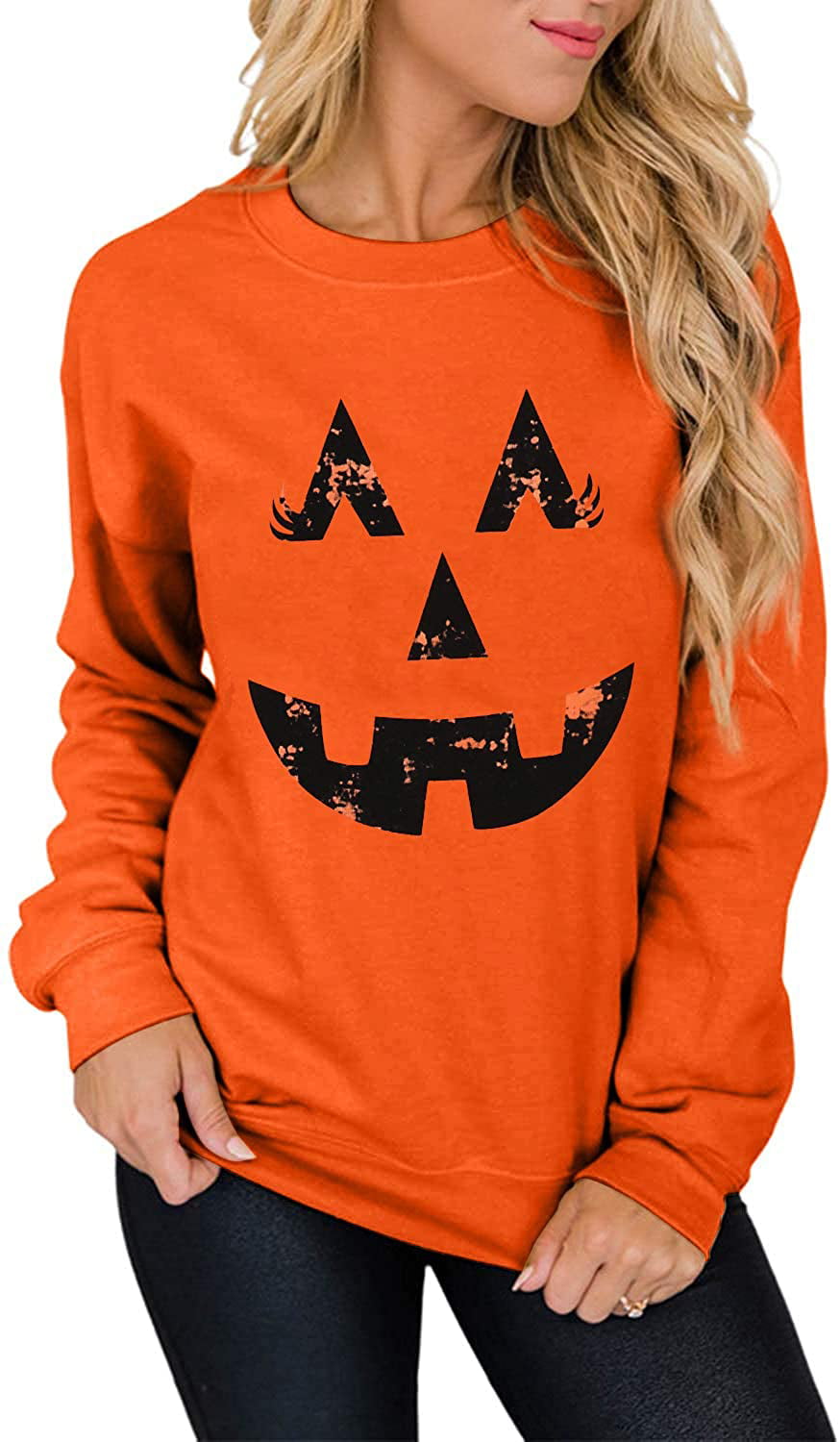 BEUU Halloween Sweatshirt for Women Pumpkin Graphic Pullover Sweater Long Sleeve Tops Crewneck Casual Blouses Costumes 