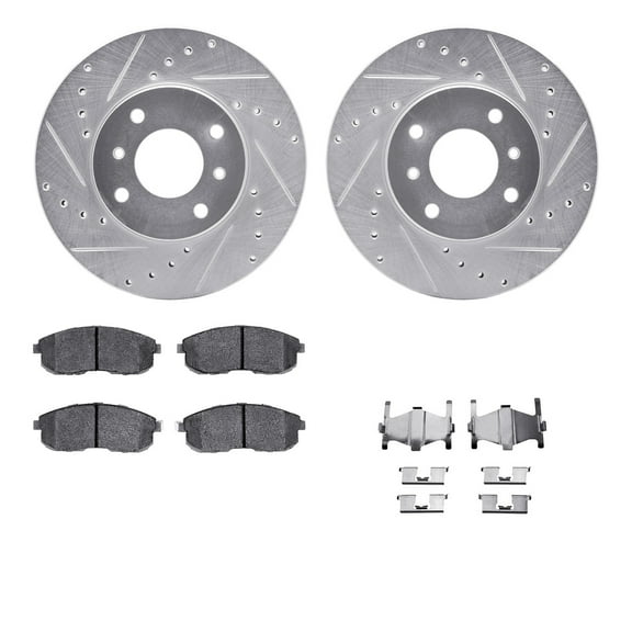 Dynamic Friction Company Front Brake Rotors-Drilled and Slotted-Silver with 5000 Advanced Brake Pads includes Hardware 7512-67041