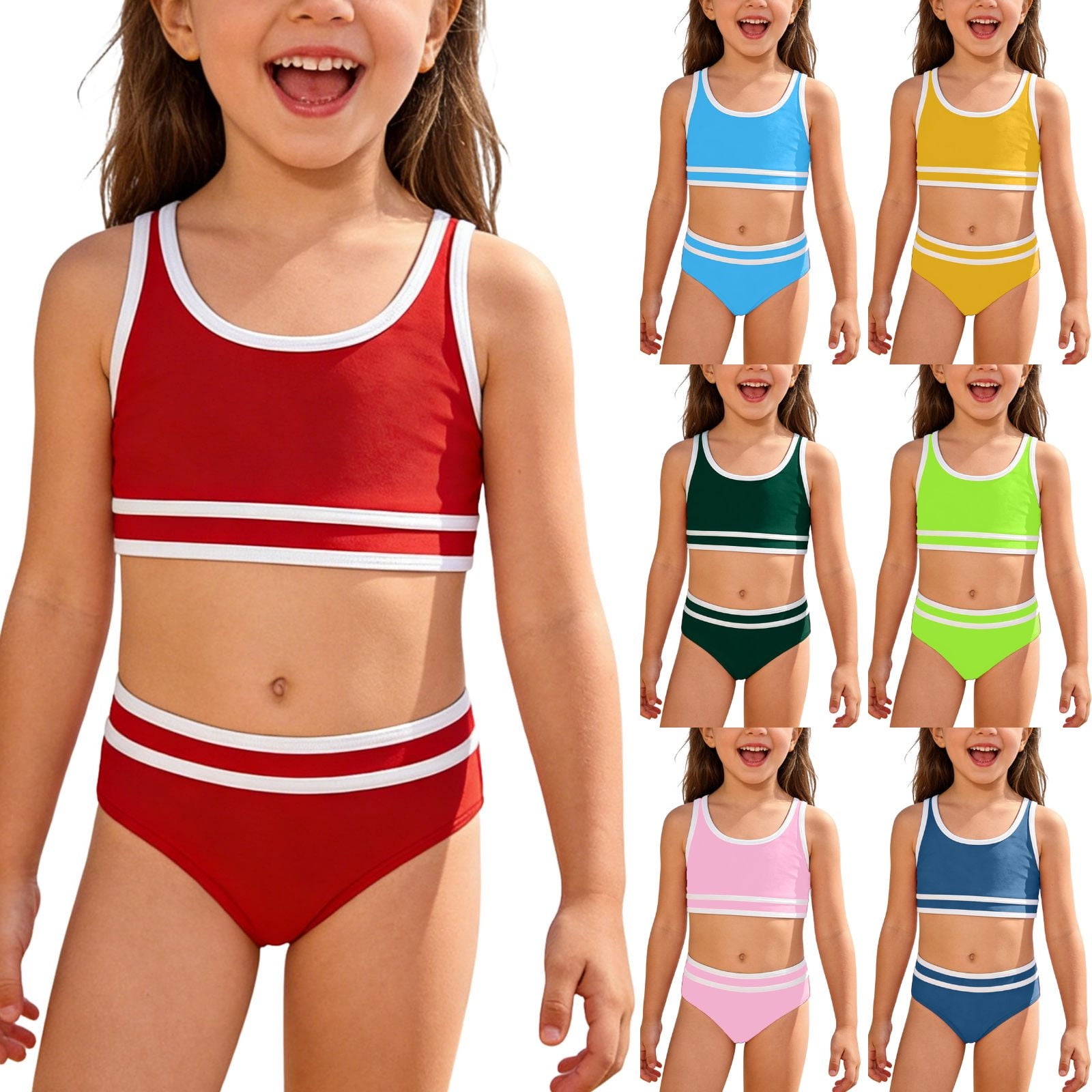 Xiaoxatg Girls Swimsuit Bikini Set Color Block 2 Piece Bathing Suits Adjustable Straps Girls Swimwear Size 13-14 Years Yellow