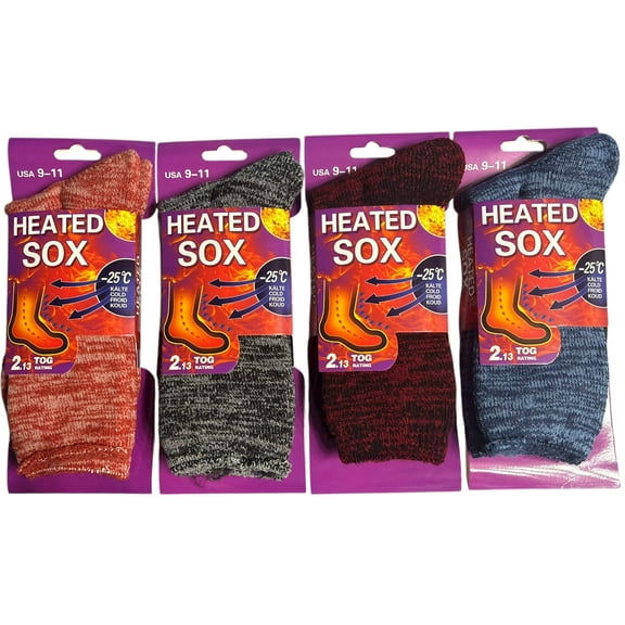 4 Pack Women's Heated Sox Socks Thick Thermal Socks Keeps Feet Warmer Longer 2.3 TOG Heat Rating Size: 9-11..
