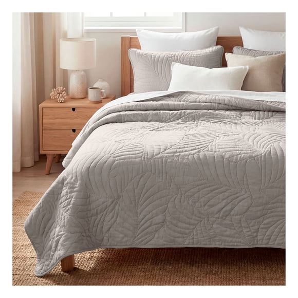 Edredón Ligero Real Textil + 2 Fundas de Almohada, Juego de Colcha King Size, Color Beige Natural