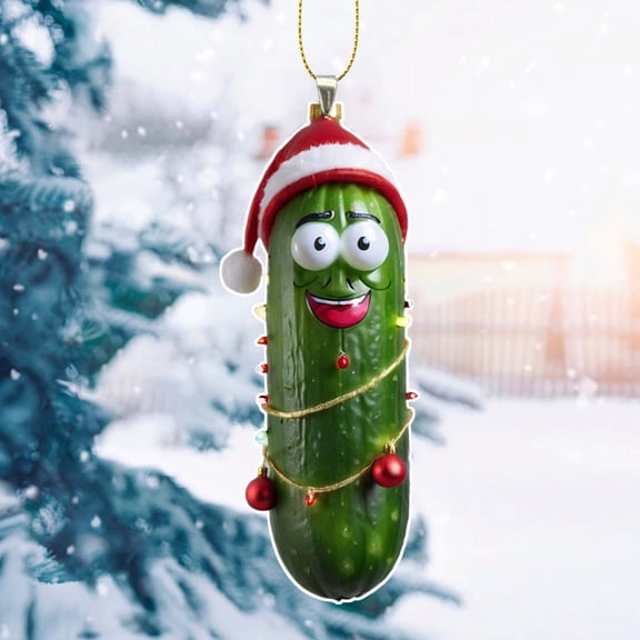 DAMAI Christmas Pickle Theme Hanging, Christmas Mini Cucumber Pendant, 2D Acrylic Multi Functional Decorative Pickle Keychain, Christmas Tree Ornament for Home Party Decor Gifts