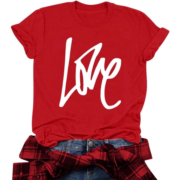 RKSTN Valentine's Day T Shirts for Women Cotton Oversized Crewneck Heart Graphic Print Short Sleeve Shirt Pullover Tops Womens Casual Valentine Print Round Neck Regular Fits Comfy Summer Tee Shirts