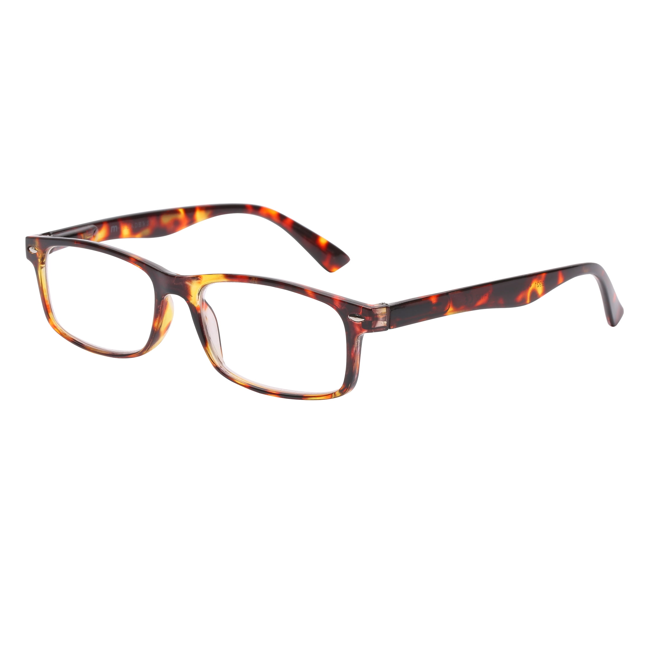 M+ Unisex Spring Hinge Plastic Reading Glasses Tort 1.50 Burnett in Tortoise with Pouch