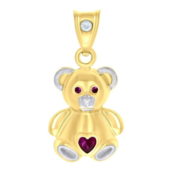 10kt Two-tone Gold Womens Purple White Heart Round Cubic-Zirconia Teddy Bear Fashion Charm Pendant