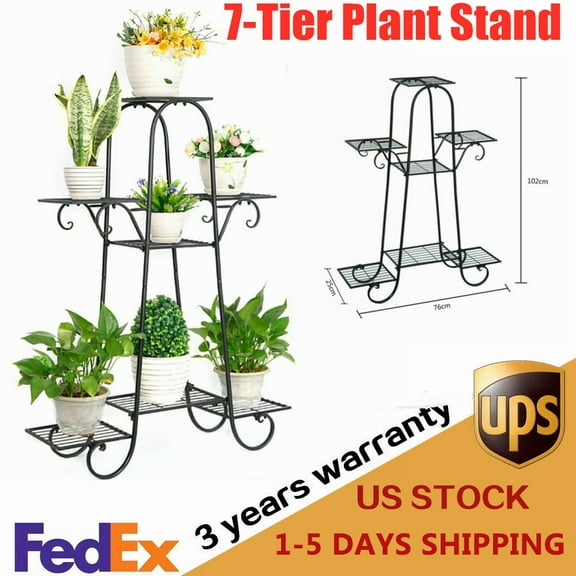 Miumaeov 7-Pot Metal Plant Stand Flower Pot Display Holder Shelf Home Garden