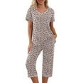 thumbnail image 4 of Lolmot Women's Pajama Set Short Sleeve V Neck Print Shirts Tops and Capri Pants Sleepwear Pjs Sets Loungewear, 4 of 5
