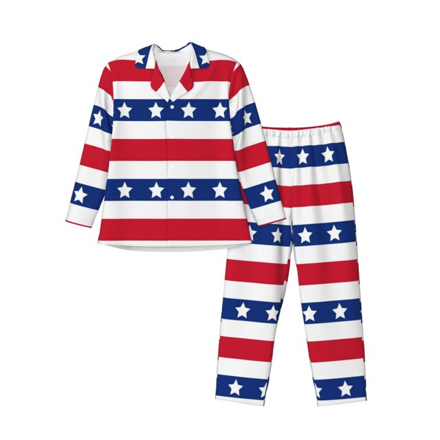 Balery American Patriotic Stars And Stripes Pijama para Hombre de Dos Piezas con Manga Larga, Conjunto de Dormir y Descanso Suave con Bolsillos-Large