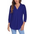 thumbnail image 2 of Blusa Cuello en V Manga 3/4 Color puro para mujer Camisa plisada holgada informal para verano primavera, 2 of 6
