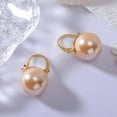 thumbnail image 4 of 1 pair Pearl Earrings with Cubic Zirconia White Freshwater Shell Pearl Dangle Hook Earrings Stud Round Ball Drop Hoop Earrings Brass Jewelry Gift for Women Pink 42.5x12mm Pin: 0.8mm, 4 of 8