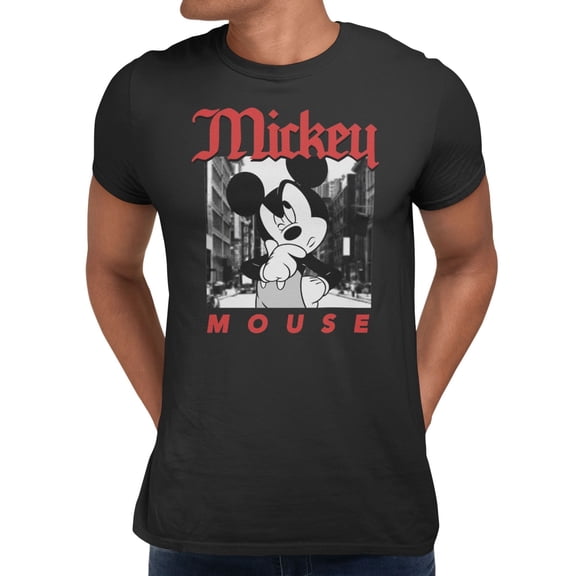 Disney Mickey Mouse Men's Thinking On The Street Photo T-Shirt (Black, S-XXXL)