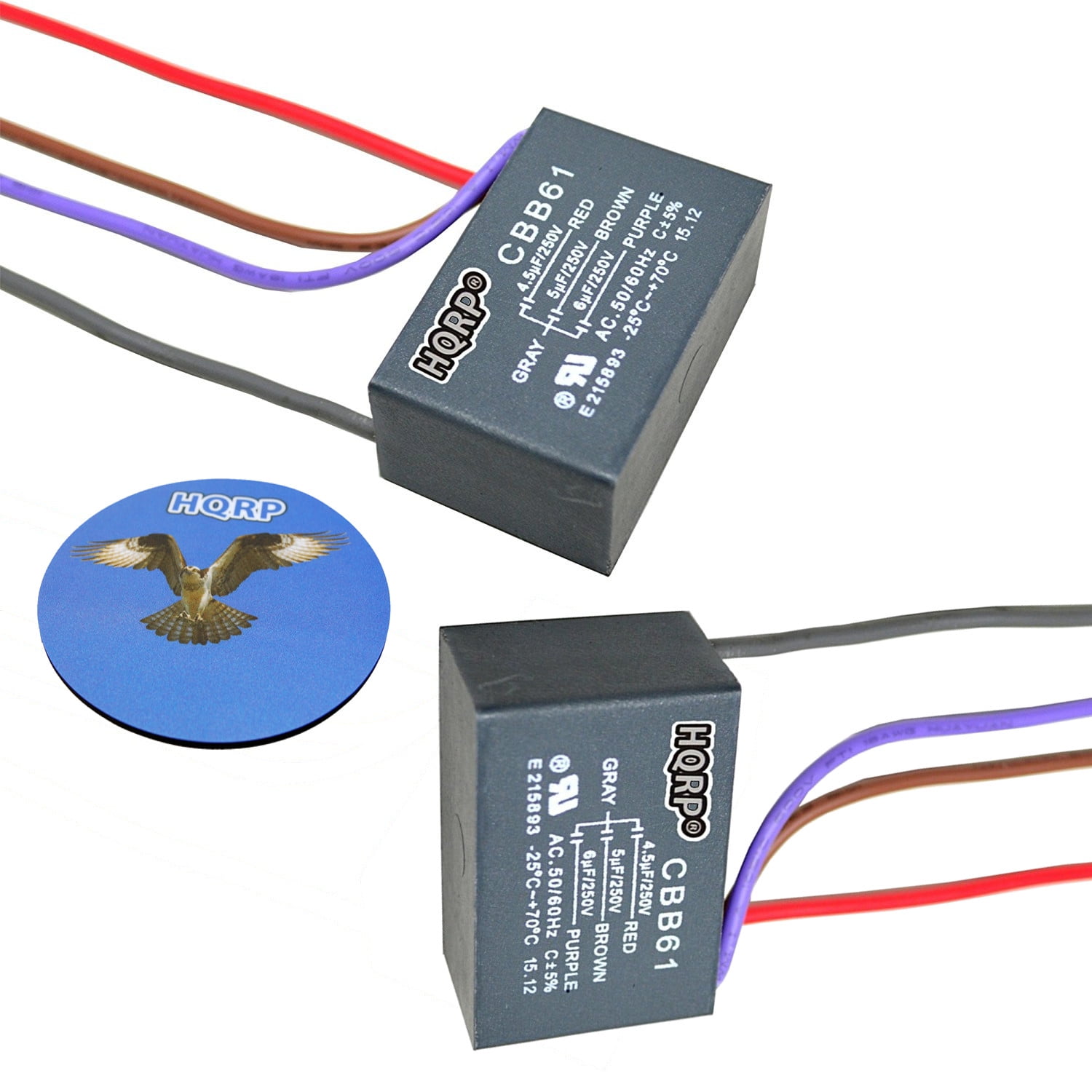 Hqrp 2 Pack 4 Wire Ceiling Fan Capacitor Cbb61 4 5uf 5uf 6uf
