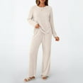 thumbnail image 4 of SUNBS Two Piece Lounge Sets for Women Pajamas Set Wide Leg Pants Ribbed Knit Winter Matching 2 Piece Outfits Trendy Clothes, 4 of 8