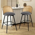 thumbnail image 2 of ANMINY Swivel Rattan Bar Stools, 29" Counter Height Set of 4, Upholstered Chairs Barstools with Full Back and Metal Legs Modern PU Fabric Seat for Kitchen Island, 2 of 11