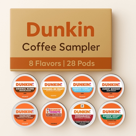 Dunkin K-Cup Variety Pack: 28 Keurig Coffee Pods 8 Flavors Medium & Dark Roasts Flavored K Cups – Hazelnut French Vanilla Caramel Cinnamania Includes Decaf Coffee Pods with Recipe eBook Dunkin K-Cup Variety Pack: 28 Keurig Coffee Pods 8 Flavors Medium & Dark Roasts Flavored K Cups – Hazelnut French Vanilla Caramel Cinnamania Includes Decaf Coffee Pods with Recipe eBook
