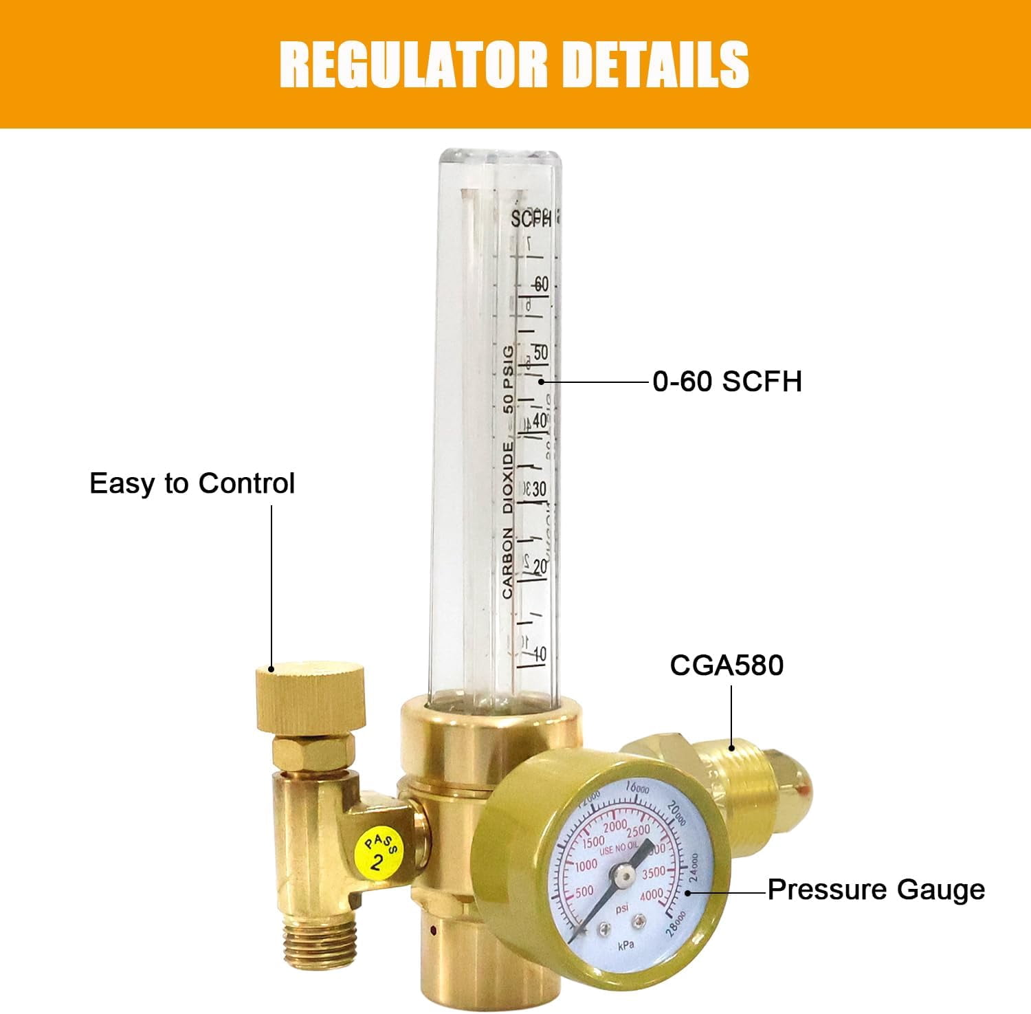 Argon CO2 Flow Meter Gas Regulator Gauge with 6.6Ft Gas Hose for MIG Welding TIG welder