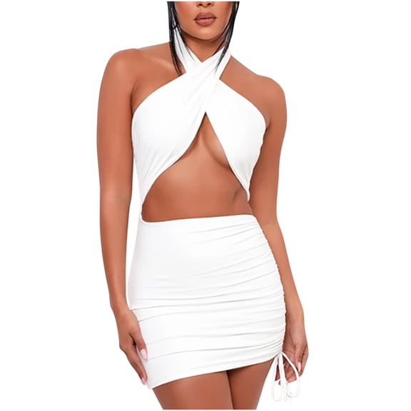 Womens Casual Halter Slim Hollow Hip Dress Sexy Summer Boho Floral Formal Sundresses Wedding Guest Graduation Party Prom Bodycon Cocktail Dresses A518-4596