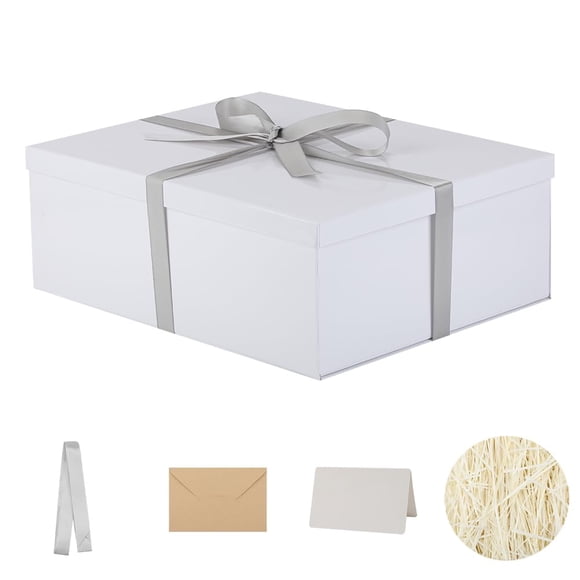 Caja de regalo OBMMIRAO grande 43x33x15 cm blanca con tapa