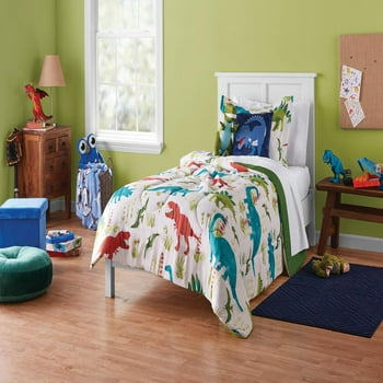 Your Zone Kids Green and Blue Dinosaur 5 Piece Bed in a Bag with sheet set, Twin
