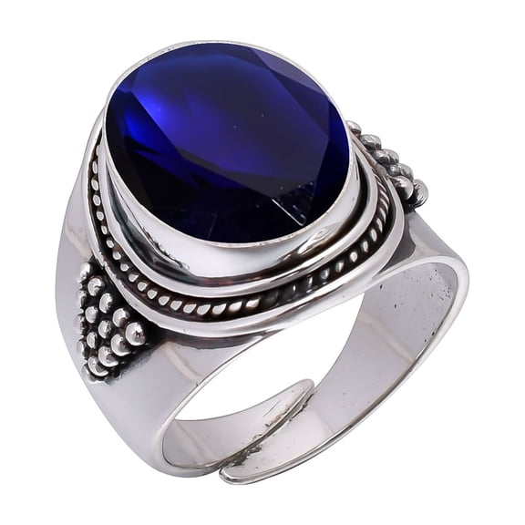 Blue Sapphire 925 Sterling Silver Ring, 16X12 mm Oval Gemstone Ring, Blue Ring, Christmas Gift, Unique Jewelry Ring, Adjustable Ring V5640R2197386.5