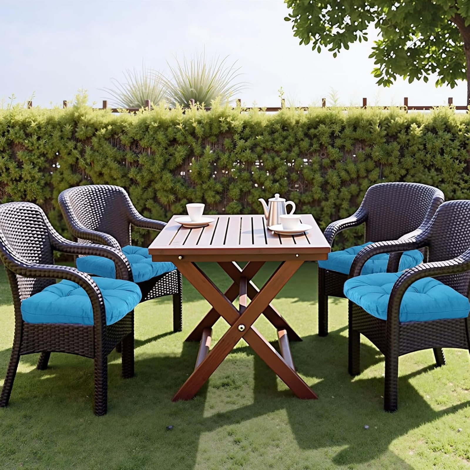 Djiypn Outdoor Chair Cushions Set of 2 for Patio Furniture, Tufted Overstuffed Patio Furniture Cushions, Thick Outdoor Seat Cushion, 19" X 19", Sky Blue