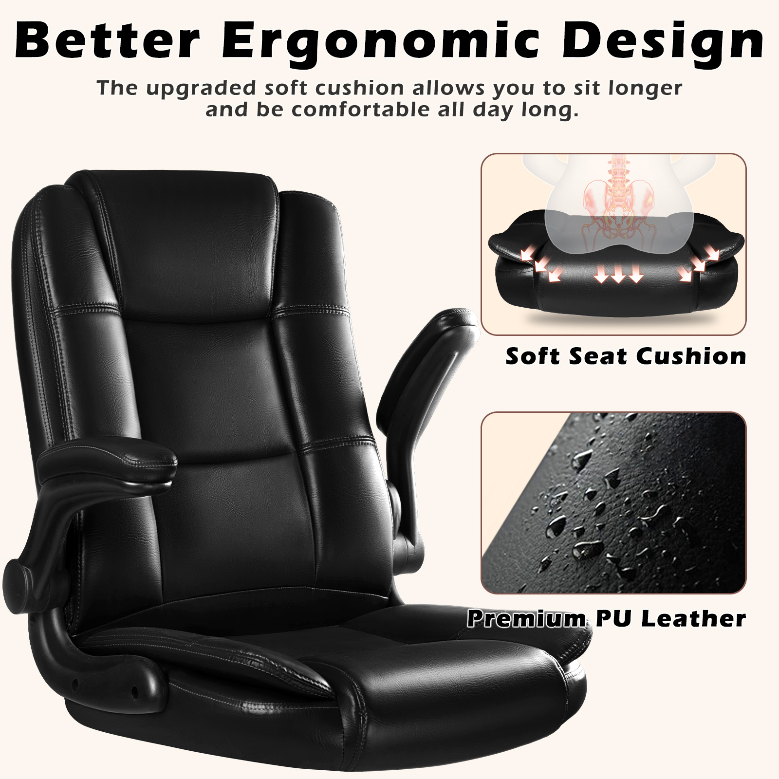 Waleaf Executive Office Chair with Flip-Up Arms, Black photo 6