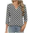 thumbnail image 3 of Women's Summer V Neck Three Quarter Sleeve Tops Shirts Blouses Casual Loose Fit Printed Tee Soft Breathable for Daily Wear Work Office Vacation Fashion Essential Gift for Ladies, 3 of 9