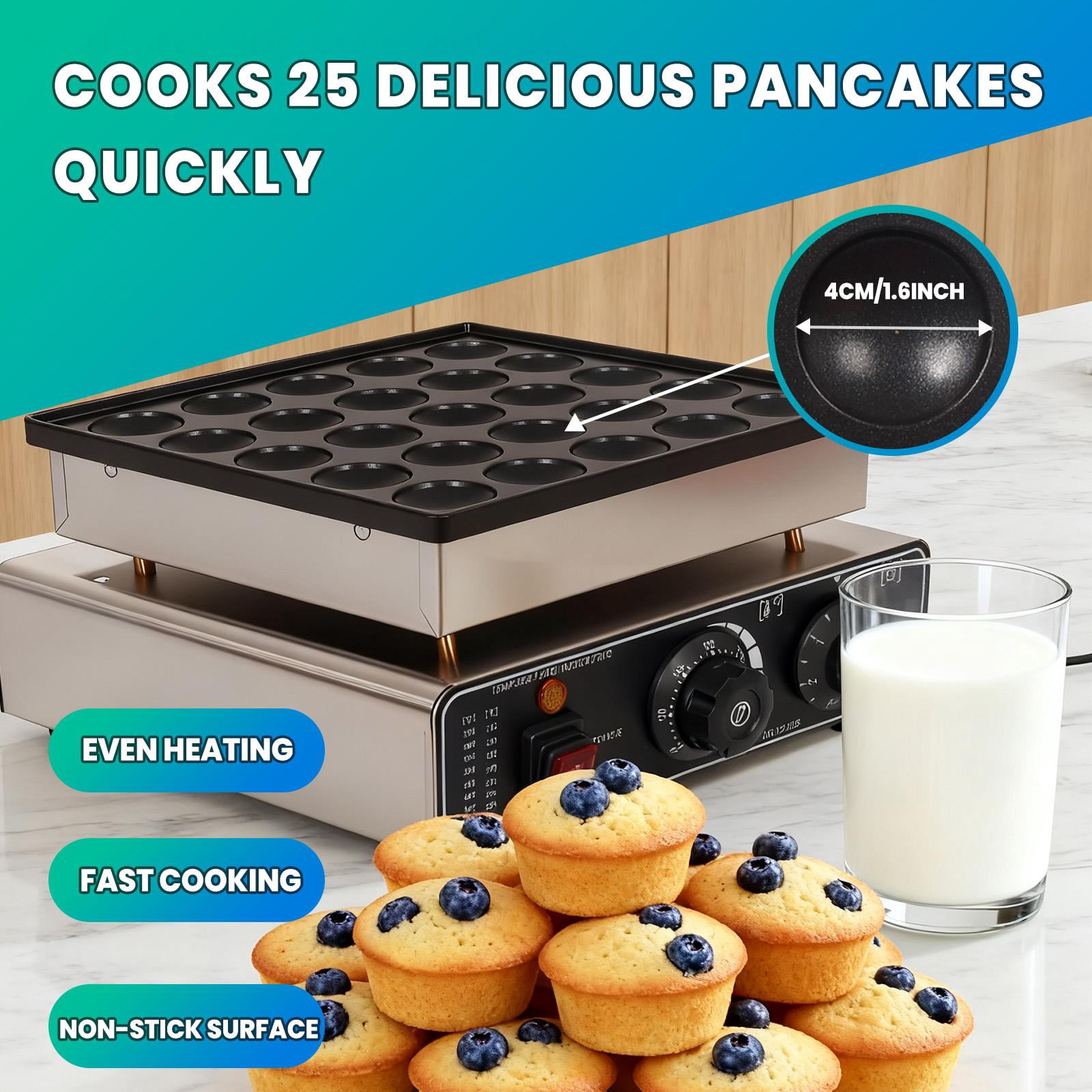 Electric Muffin Waffle Maker,Mini Pancake Maker With 25 Pcs Capacity,Non Stick Baking Plates And 110V Plug,Muffin Waffle Baker For Cafe Or Bakery,Silver 201 Stainless Steel