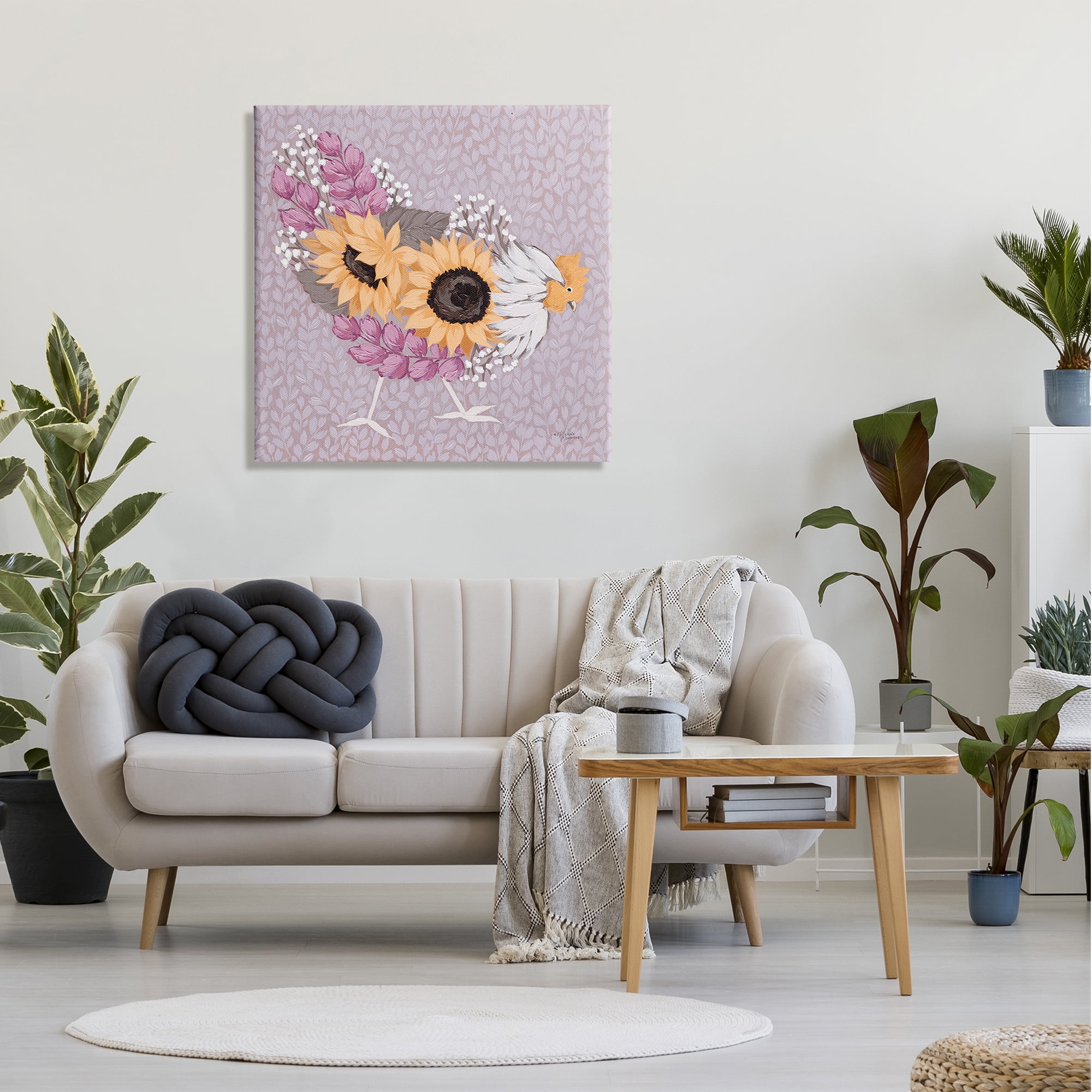 Stupell Industries Chicken Hen Ground Pecking Pink Sunflower Design Collage,30 x 30, Design by Michele Norman
