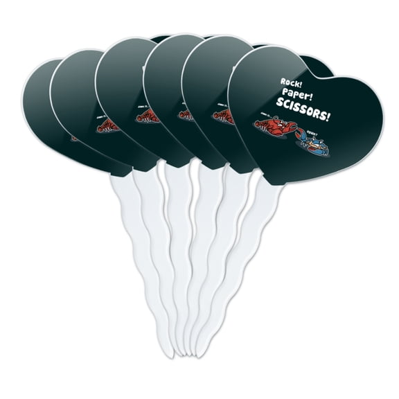 Rock Paper Scissors Lobster Crab Funny Heart Love Cupcake Picks Toppers Decoration Set of 6