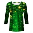 thumbnail image 2 of LEKWK Womens Graphic Tees All Over Print Long Sleeve Casual Tops Cute Tops Green Hearts Shamrocks Pattern St Patricks Day Tops, 2 of 5