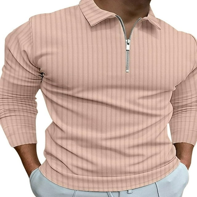 Stripe Print Men‘s Casual Ribbed Long Sleeve Tops with 1/4 Zipper
