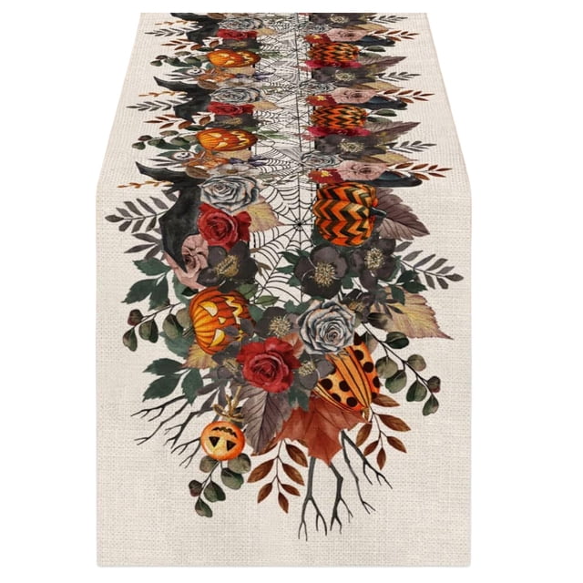 HUASHENG Halloween Table Runner Pumpkins Seasonal Kitchen Dining Table Home Outdoor Decorations (13'' X 72'')
