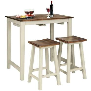 GLINTEX 3 Pieces Counter Height Bar Table with 2 Saddle Stools, Hanging Design