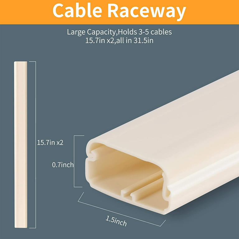 TV Cord Cover Cable Raceway on Wall,31.5 inch Cable Management System for  Cord Cable Concealer,Printable White Cable Cover Channel for Wall Mounted  TV,Speaker Wire Hider,2X L15.7in W1.5in H0.7in 