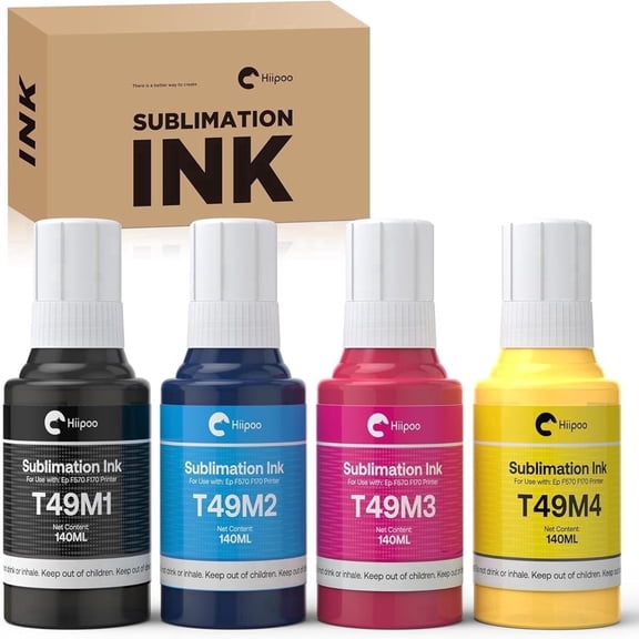 Hiipoo T49M Sublimation Ink Fit for Epson Surecolor F170 F570 Sublimation Printer (T49M1 T49M2 T49M3 T49M4 Autofill/ICC-Free/Anti-UV), 560ML