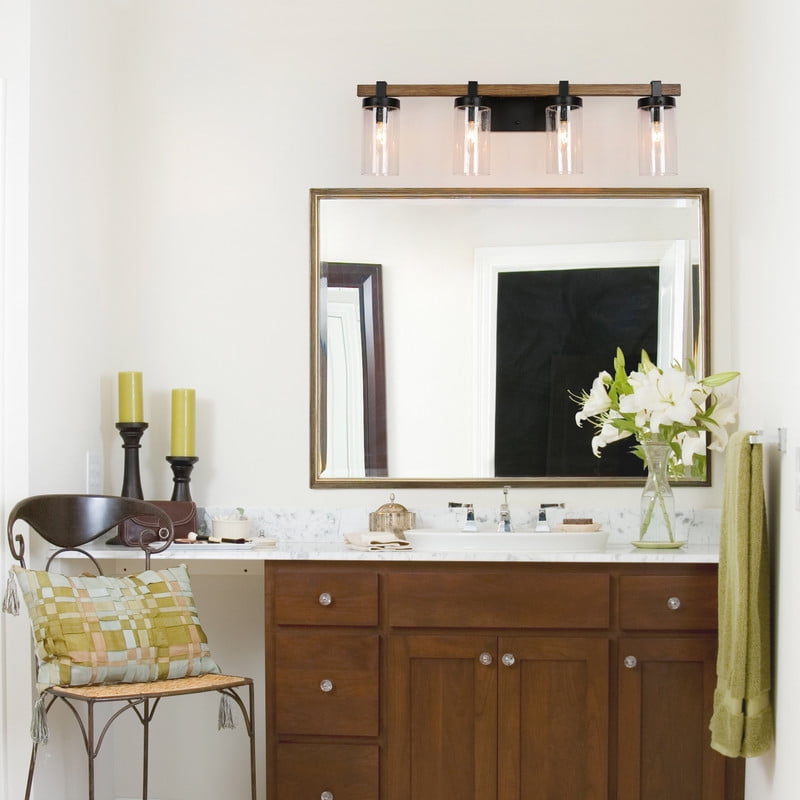LNC 4-Light Modern Farmhouse Black Farmhouse Vanity Light, with Cylinder Glass Shade