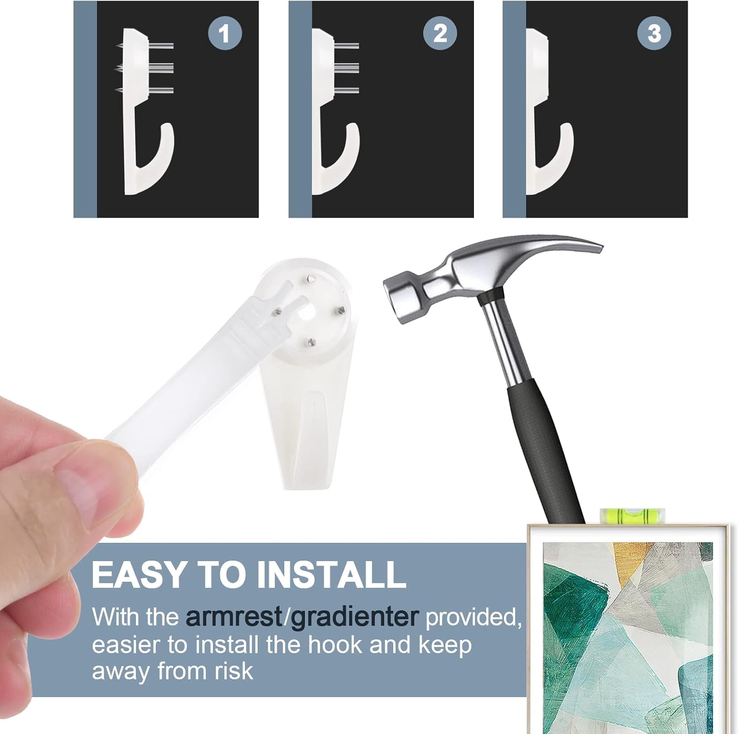 Picture Hangers Hanging Kit, Heavy Duty Hooks for Stucco/Concrete/Hard Walls Without Drilling, Invisible Nail
